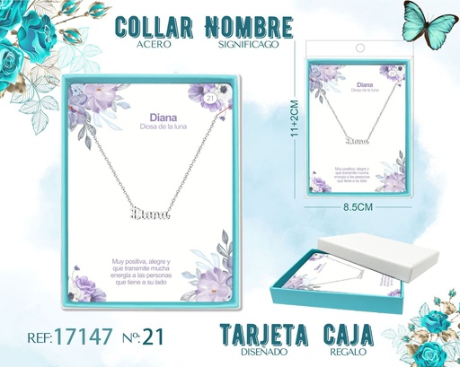 [17147] Collar de acero plateado con nombre Diana - Joyas personalizadas