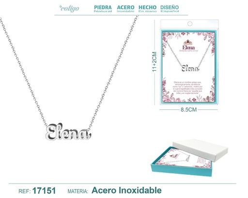 [17151] Collar de acero plateado con nombre Elena - Joyas personalizadas