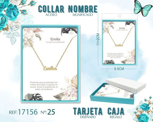 [17156] Collar de acero dorado con nombre Emilia - Joyas personalizadas