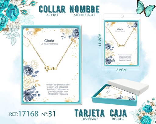 [17168] Collar de acero dorado con nombre Gloria - Joyas personalizadas