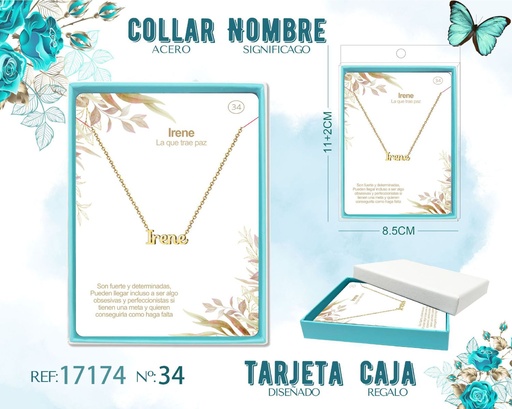 [17174] Collar de acero dorado con nombre Irene - Joyas personalizadas