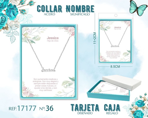 [17177] Collar de acero plateado con nombre Jessica - Joyas personalizadas