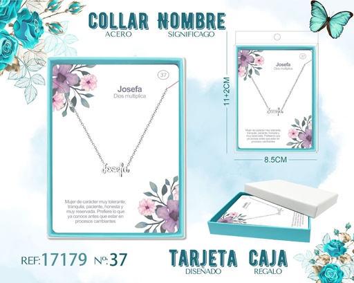 [17179] Collar de acero plateado con nombre Josefa - Joyas personalizadas