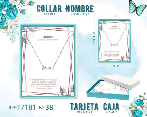 [17181] Collar de acero plateado con nombre Juana - Joyas personalizadas