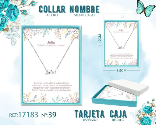 [17183] Collar de acero plateado con nombre Julia - Joyas personalizadas