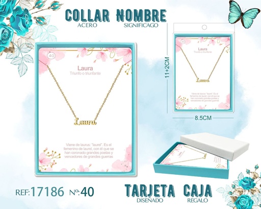 [17186] Collar de acero dorado con nombre Laura - Joyas personalizadas