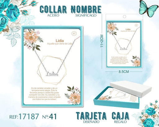 [17187] Collar de acero plateado con nombre Lidia - Joyas personalizadas