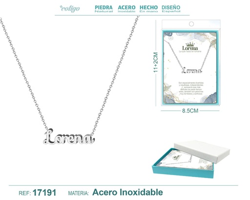 [17191] Collar de acero plateado con nombre Lorena - Joyas personalizadas