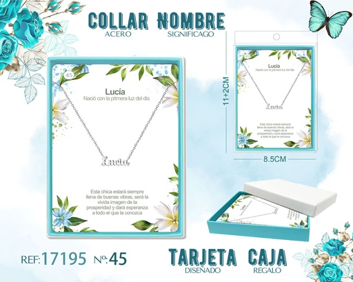 [17195] Collar de acero plateado con nombre Lucia - Joyas personalizadas