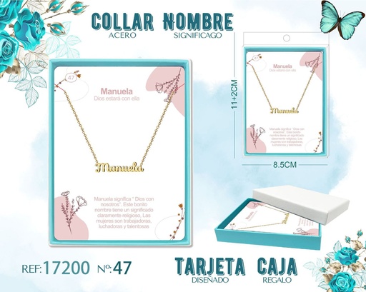 [17200] Collar de acero dorado con nombre Manuela - Joyas personales