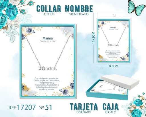 [17207] Collar de acero plateado con nombre Marina - Joyas personalizadas