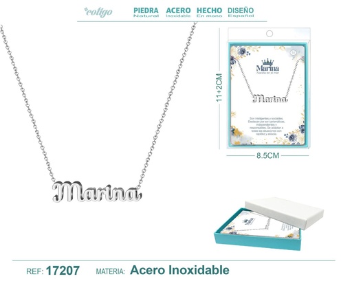 [17207] Collar de acero plateado con nombre Marina - Joyas personalizadas