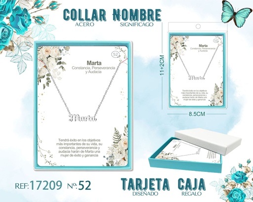 [17209] Collar de acero plateado con nombre Marta - Joyas personalizadas