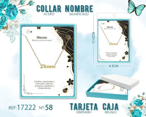 [17222] Collar de acero dorado con nombre Nieves - Joyas personalizadas