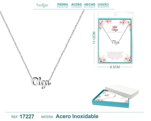 [17227] Collar de acero plateado con nombre Olga - Joyas personalizadas