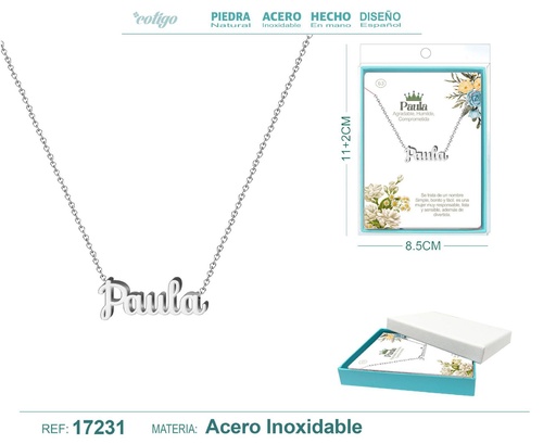 [17231] Collar de acero plateado con nombre Paula - Joyas personalizadas