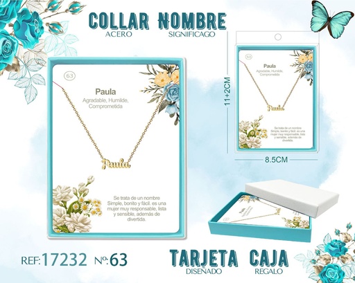 [17232] Collar de acero dorado con nombre Paula - Joyas personalizadas