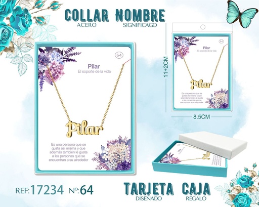 [17234] Collar de acero dorado con nombre Pilar - Joyas personalizadas