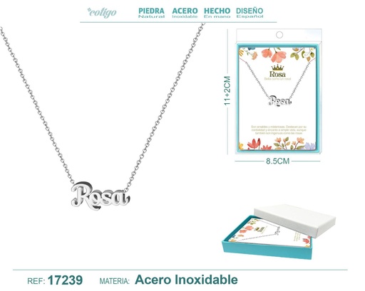 [17239] Collar de acero plateado con nombre Rosa - Joyas personalizadas