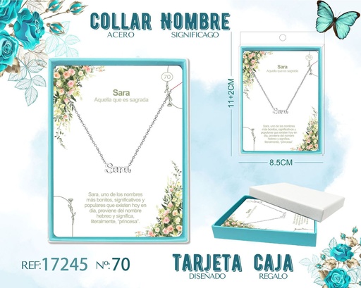 [17245] Collar de acero plateado con nombre Sara - Joyas personalizadas