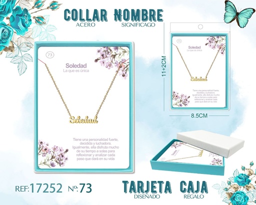 [17252] Collar de acero dorado con nombre Soledad - Joyas personalizadas