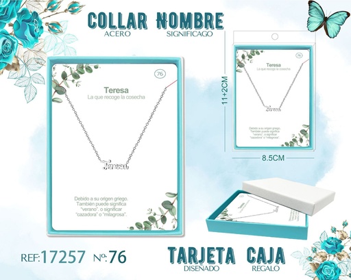 [17257] Collar de acero plateado con nombre Teresa - Joyas personalizadas