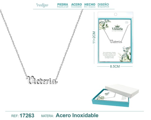 [17263] Collar de acero plateado con nombre Victoria - Joyas personalizadas
