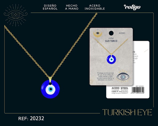 [20232] Collar de ojo turco de acero dorado - Joyería y accesorios