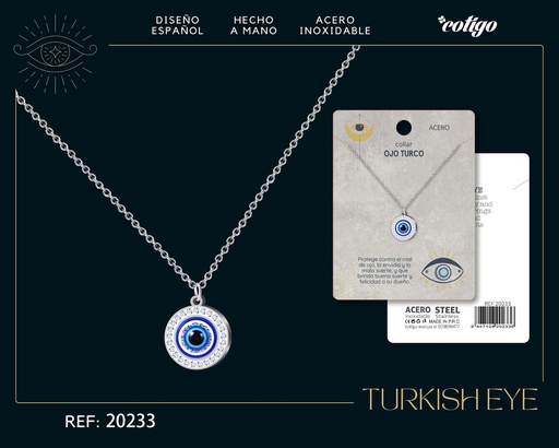 [20233] Collar de ojo turco de acero plateado - Joyería y accesorios