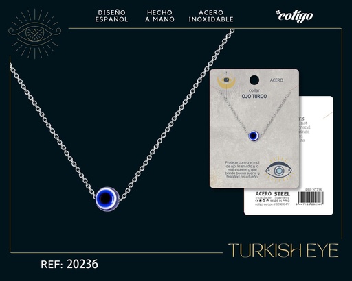 [20236] Collar de ojo turco de acero plateado - Joyería y accesorios