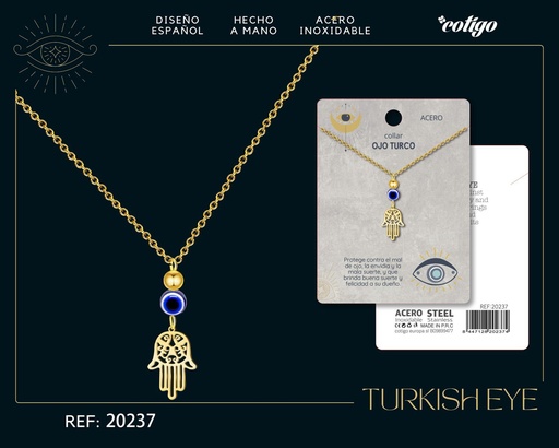 [20237] Collar de ojo turco de acero dorado - Joyería y accesorios