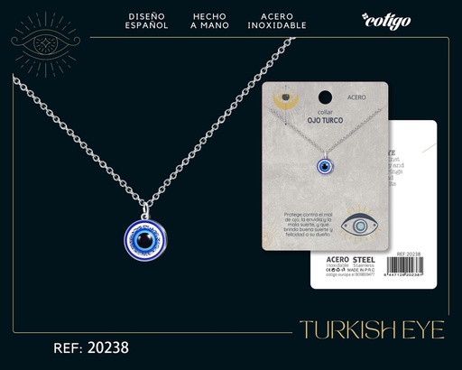 [20238] Collar de ojo turco de acero plateado - Joyería y accesorios