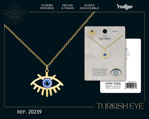 [20239] Collar de ojo turco de acero dorado - Joyería y accesorios