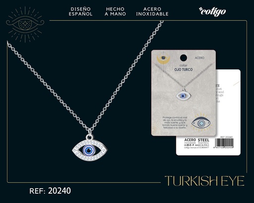 [20240] Collar de ojo turco de acero plateado - Joyería y accesorios