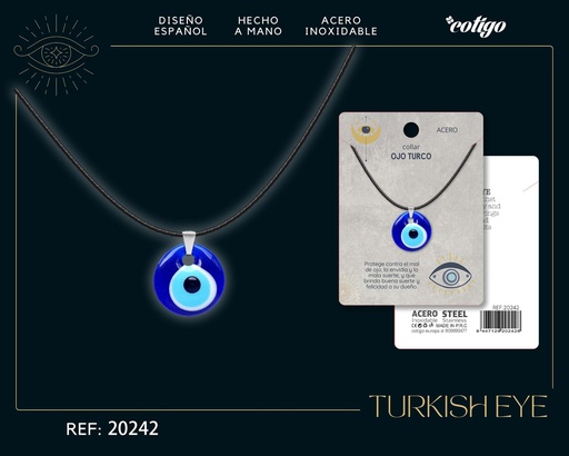 [20242] Collar de ojo turco de acero plateado - Joyería y accesorios