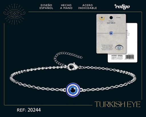 [20244] Pullsera de ojo turco de acero plateado - Joyería y accesorios