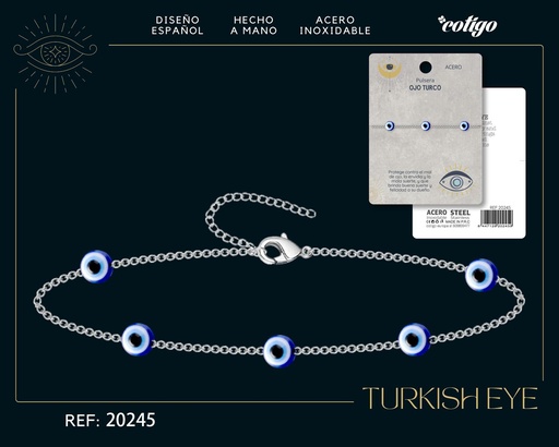 [20245] Pullsera de ojo turco de acero plateado - Joyería y accesorios