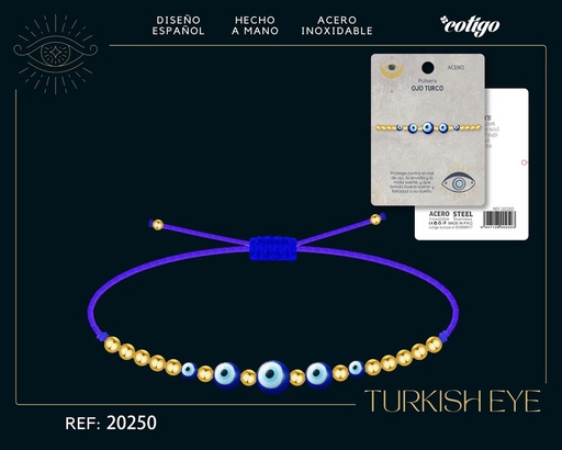 [20250] Pullsera de ojo turco de acero con cordón hilo encerado - Joyería y accesorios