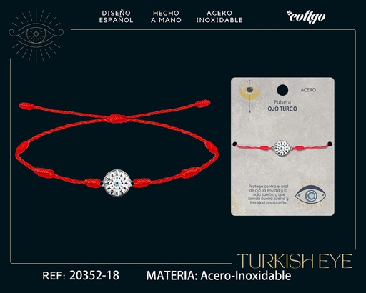 [20352-36] Pullsera de 7 nudos con ojo turco de acero plateado - Joyería y accesorios