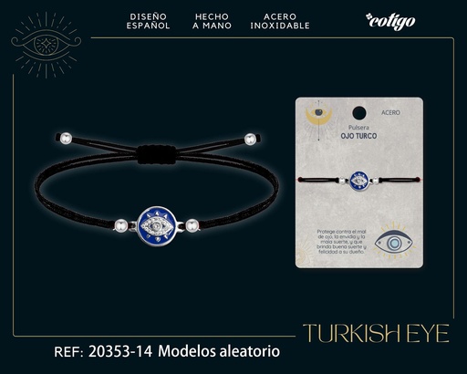[20353-22] Pullsera de hilo encerado con ojo turco aleatorio - Joyería y accesorios