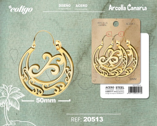 [20513] Argolla canaria de 50 mm de acero dorado - Accesorios canarios