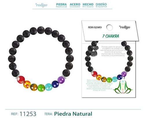 [11253] Pulsera de 7 chakras con lava volcánica - Joyería espiritual