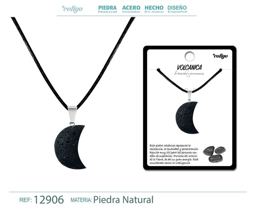 [12906] Colgante luna de piedra volcánica - Joyería artesanal