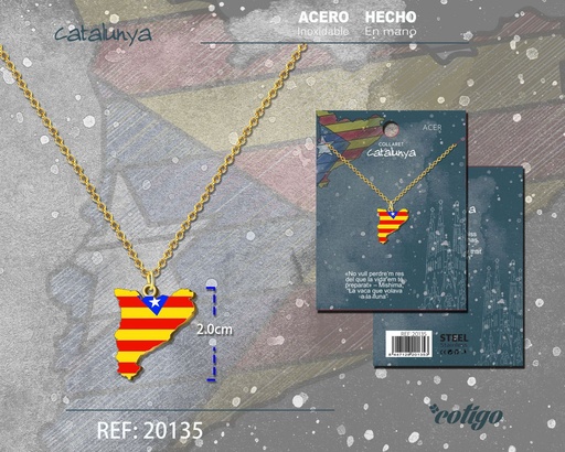 [20135] Colgante mapa y bandera de Cataluña de acero dorado - Joyería cultural