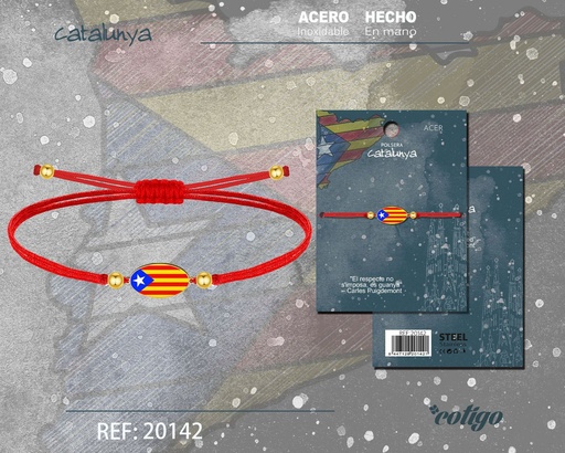 [20142] Pulsera hilo encerado rojo con bandera de Cataluña de acero dorado - Joyería cultural