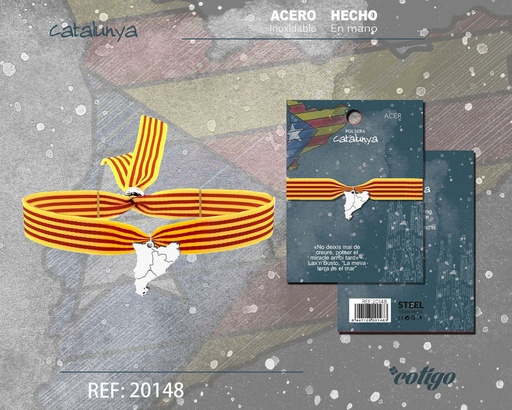 [20148] Pulsera bandera de Cataluña con colgante mapa de Cataluña de acero plateado - Joyería cultural