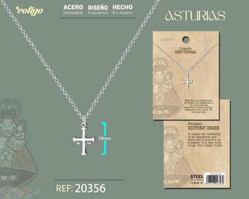 [20356] Colgante cruz de la victoria de acero plateado - Joyería asturiana