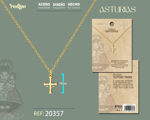 [20357] Colgante cruz de la victoria de acero dorado - Joyería asturiana