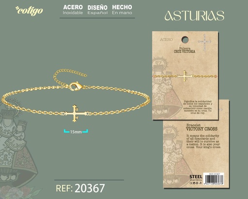 [20367] Pulsera cruz de la victoria de acero dorado - Joyería asturiana