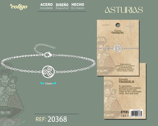 [20368] Pulsera trisquel de acero plateado - Joyería asturiana